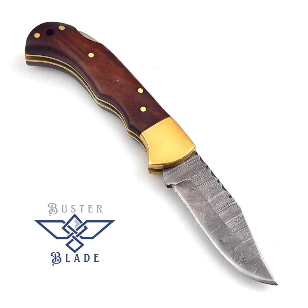 Small Damascus Steel Pocket Knife with Cover 667RW