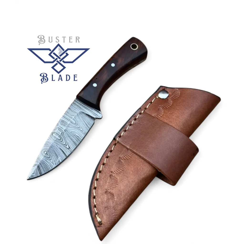 Compact Damascus Knife with Rose Wood 233