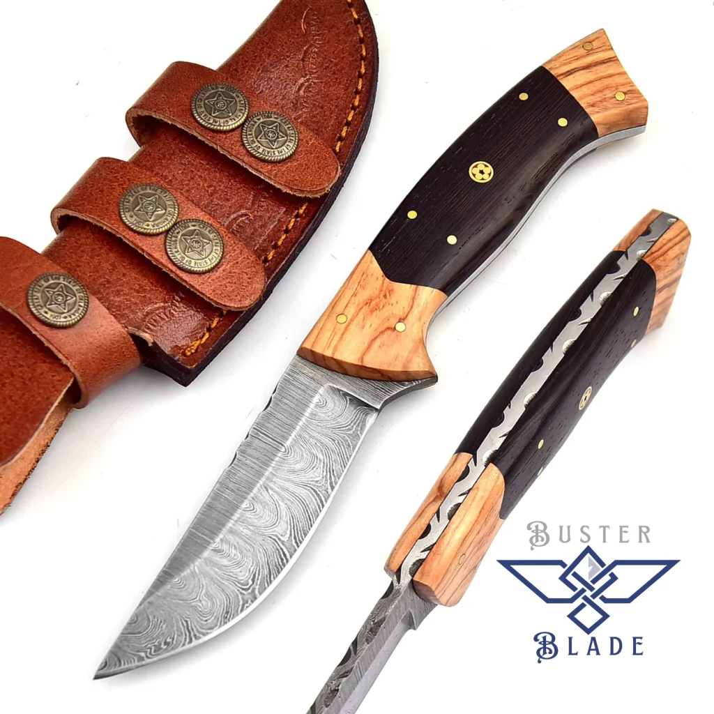 Custom Damascus Hunting Knife with Sheath 223