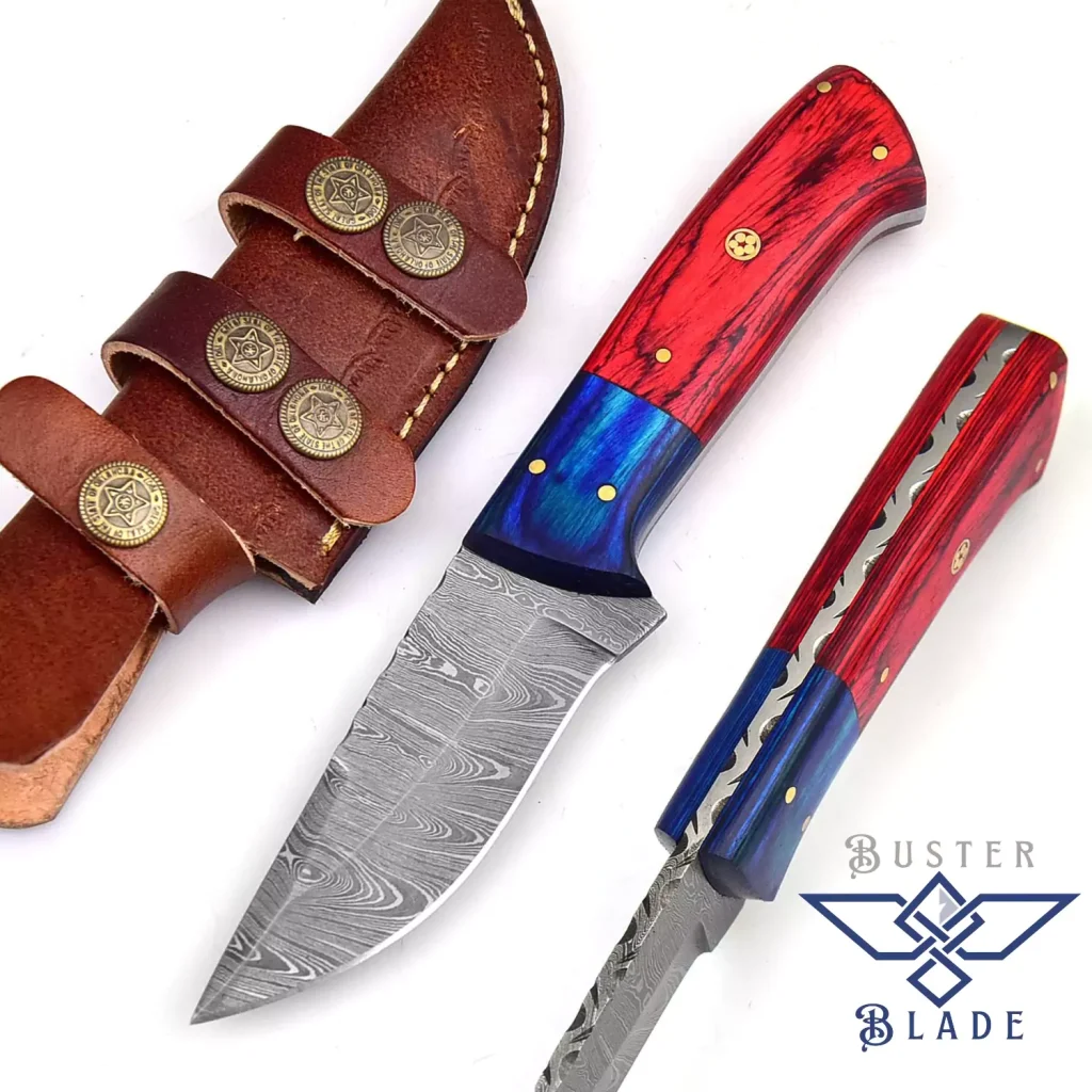 Custom Damascus Hunting Knife with Sheath 229