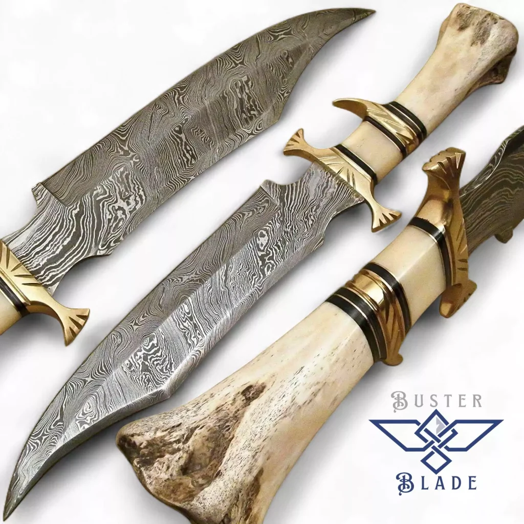 Damascus Bowie Knife with Bone Grip and Sheath 241