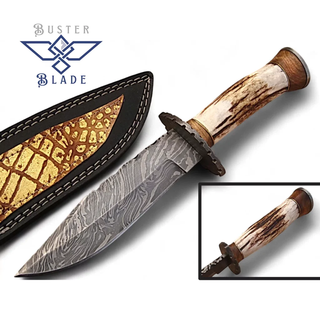Damascus Bowie Knife with Stag Antler Handle 239