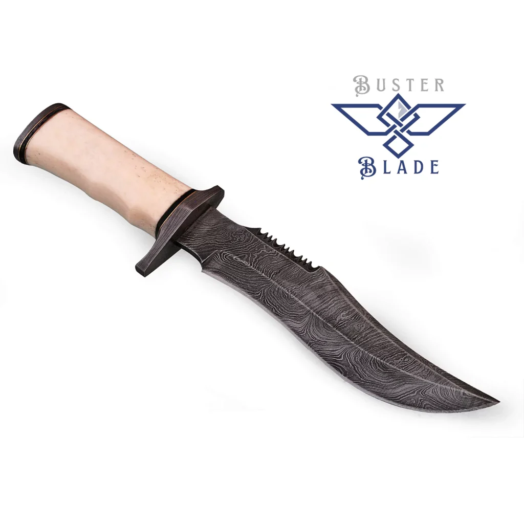 Damascus Sawback Bowie Knife Leather Sheath 271