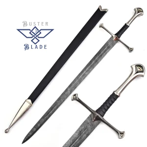 42" Damascus Steel Elven Longsword Black Wrap 810
