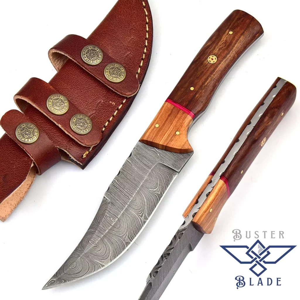 Damascus Steel Hunting Knife Olive Rose Wood 227