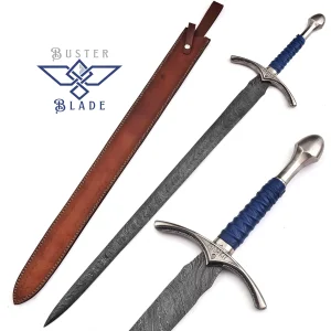 42" Damascus Steel Longsword with Blue Wrap 808