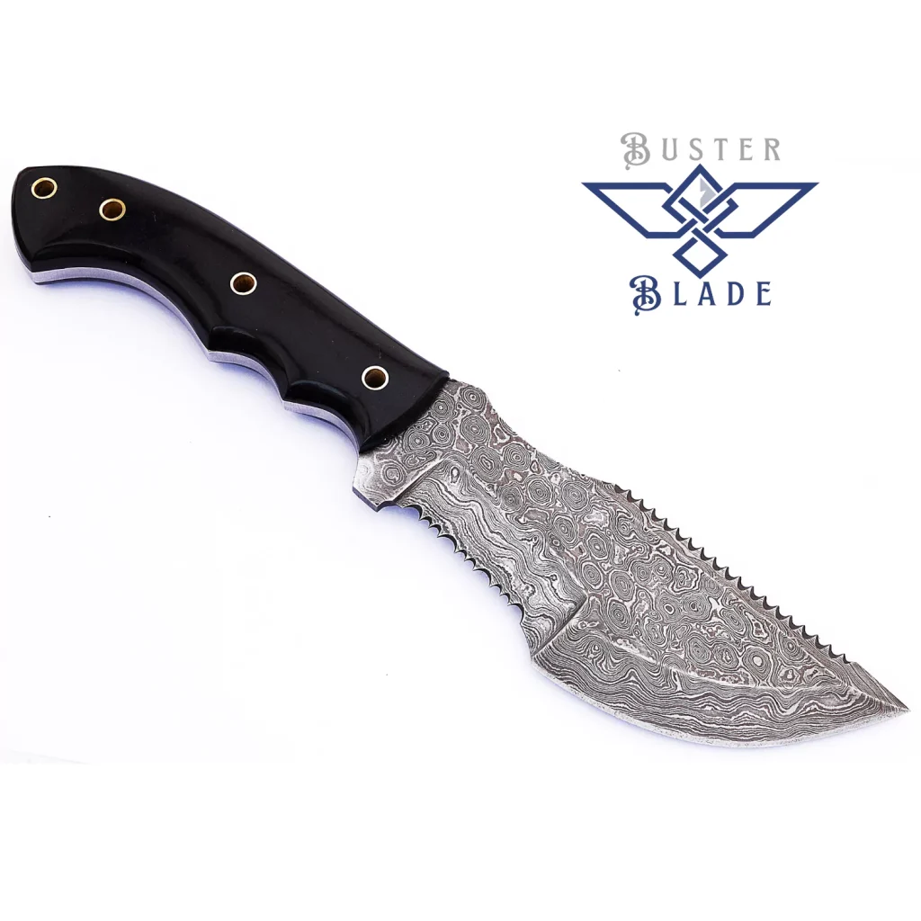 Damascus Tracker Sawback Knife Black Resin Handle 237