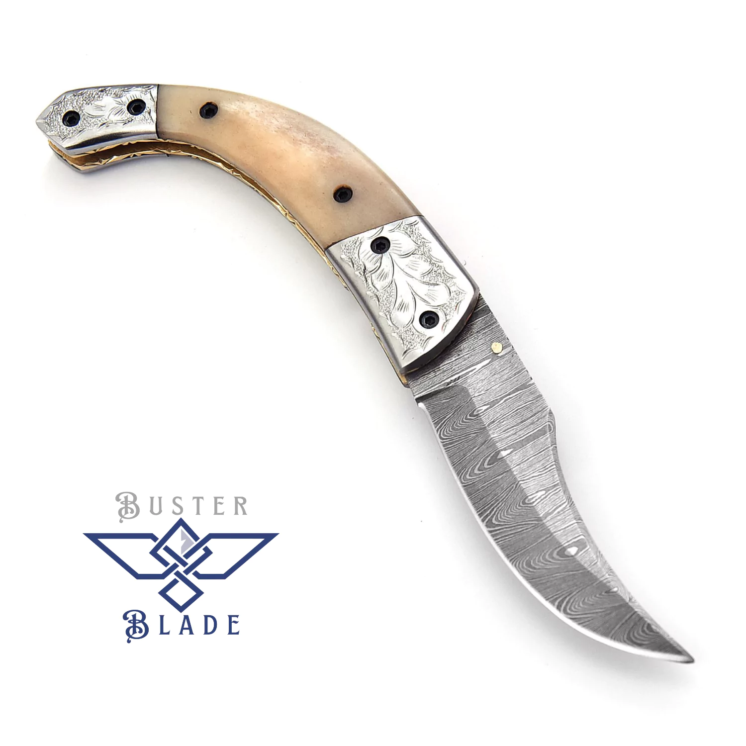 Engraved Damascus Pocket Knife with Cover 612B - Image 2