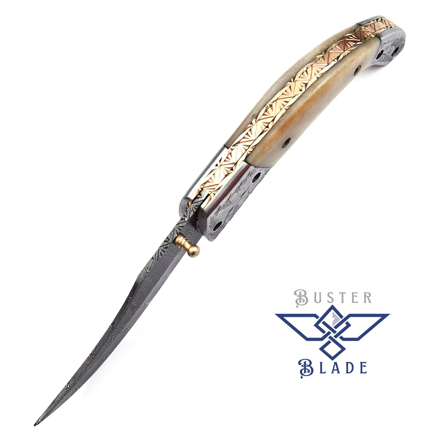 Engraved Damascus Pocket Knife with Cover 612B - Image 3