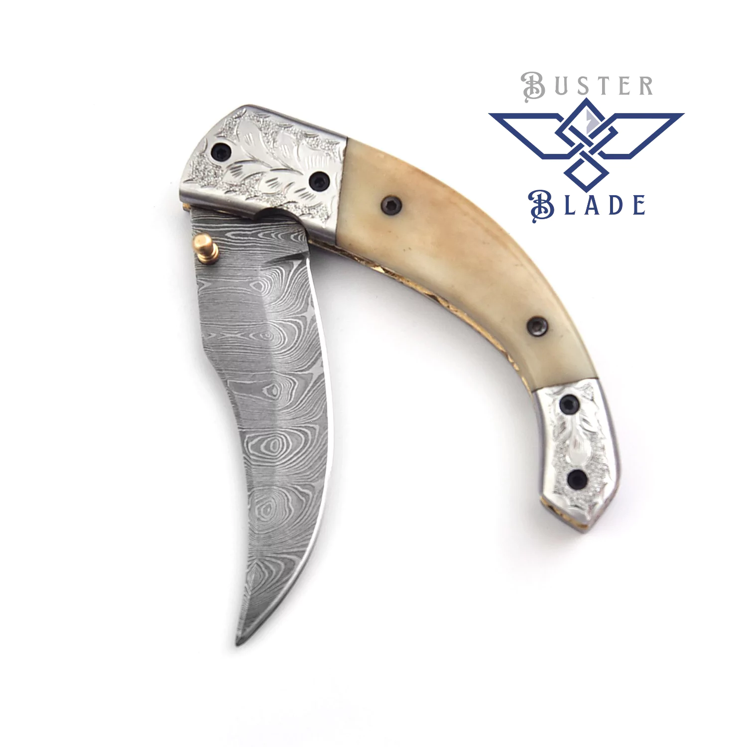 Engraved Damascus Pocket Knife with Cover 612B - Image 4