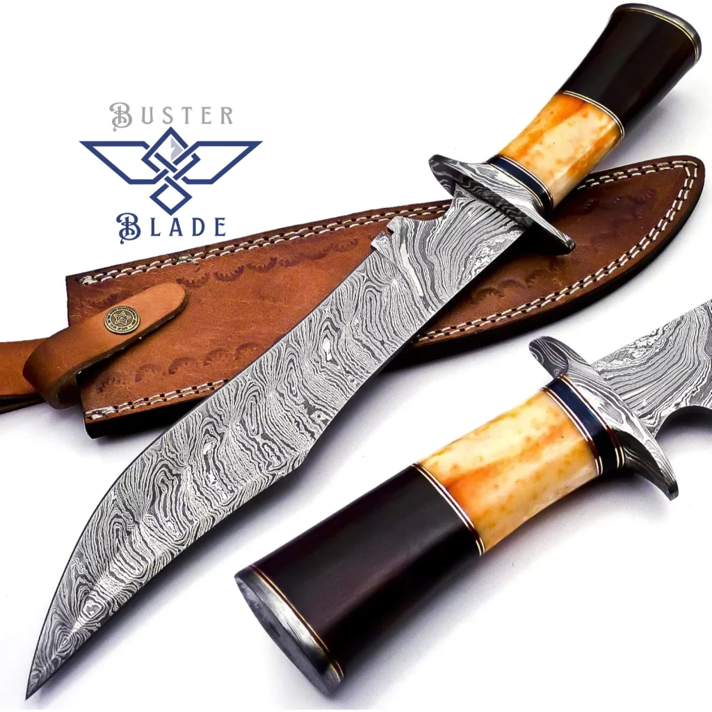 Forged Damascus Bowie with Bone Wood Handle 242