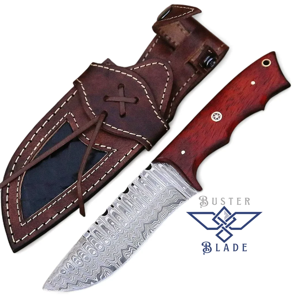 Hand-forged Hunting Knife Damascus w Sheath 232