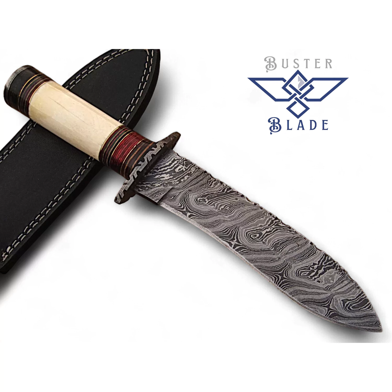 Large Damascus Bowie Knife with Bone Handle 240 - Image 2