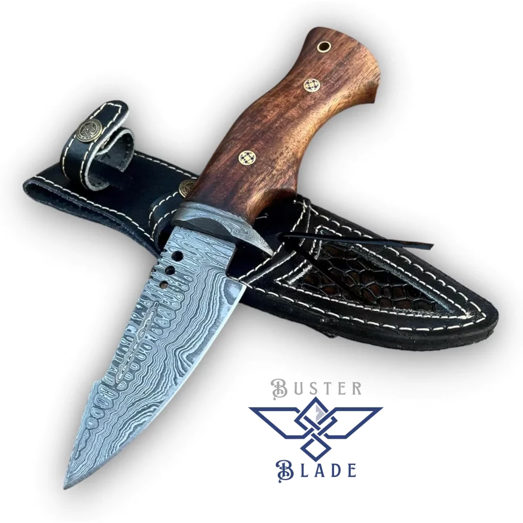 Real Damascus Bowie Hunting Knife Rose Wood 234