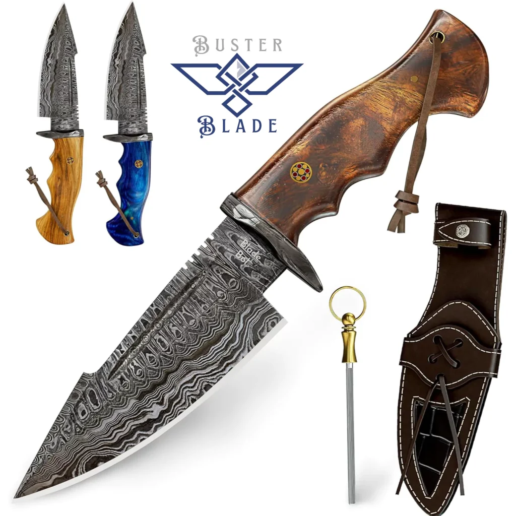Real Damascus Bowie Hunting Knife with Sheath 231