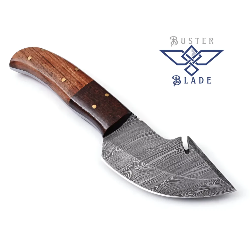 Forged Small Damascus Skinner Knife with Gut Hook 264W