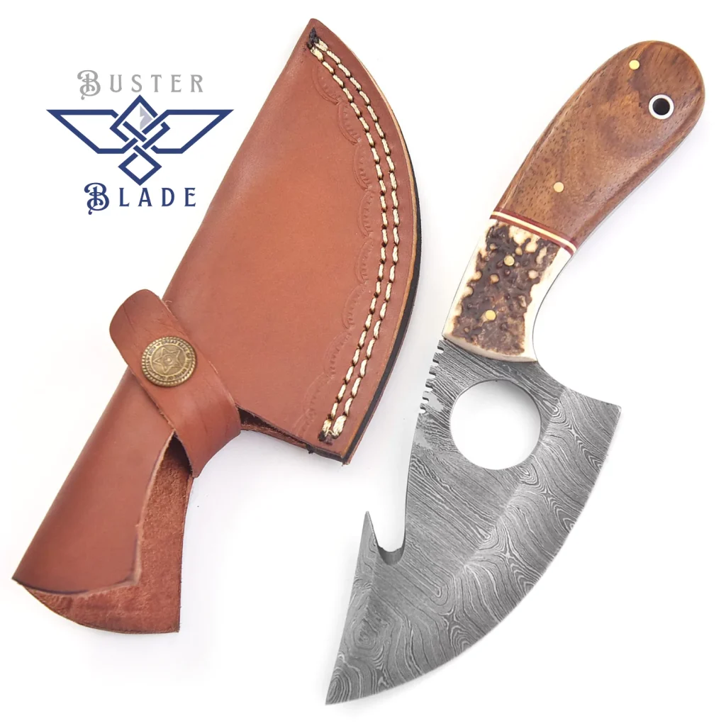 Stag Horn Hunting Skinning Knife Damascus Steel 250