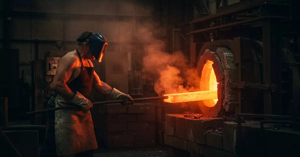 A man making damascus steel billet