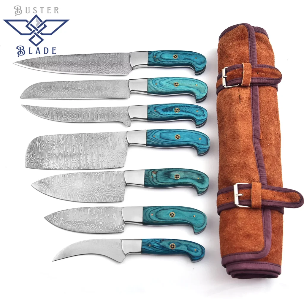 Stainless Damascus Steel Kitchen Knife Set Blue with Bag 101