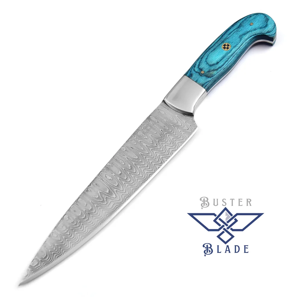 Rust Proof Damascus Kitchen Knife Turquoise Blue 3041