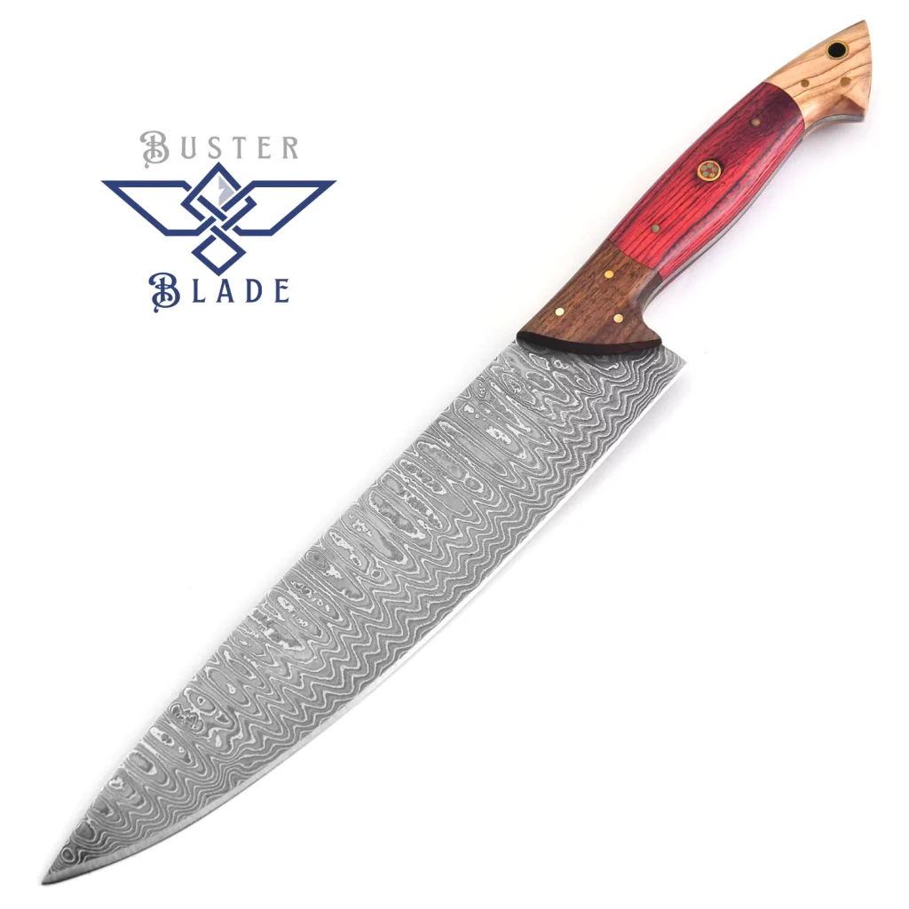 Handmade Stainless Steel Damascus Chef Knife Red Wood 3011
