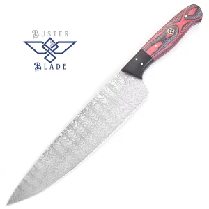 Stainless Steel Damascus Kitchen Knife Chef Red Black 3032